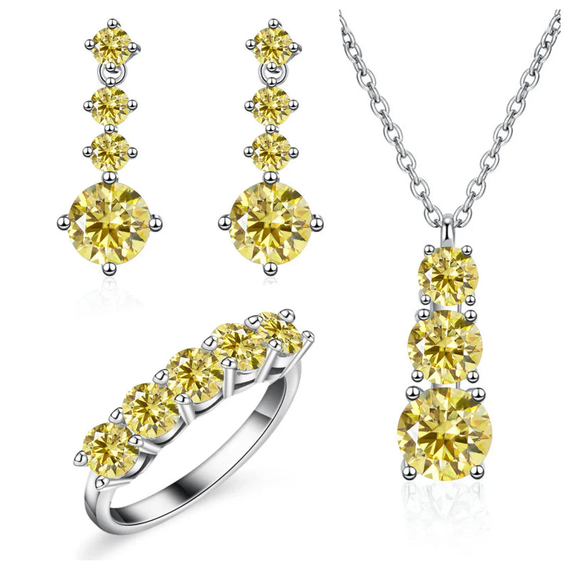 Moissanite 925 Sterling Silver Jewelry Set - Ring Earring Pendant Gift