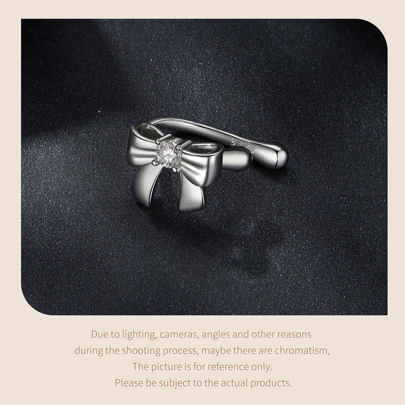 Moissanite Bowknot Stud Earrings S925 Silver Clip-On Wedding Engagement Gift