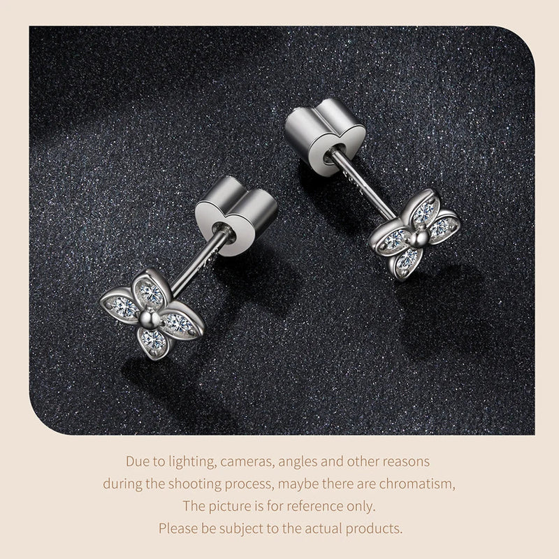 Moissanite Butterfly Clover Stud Earrings 925 Silver Diamond Cut Wedding Gift