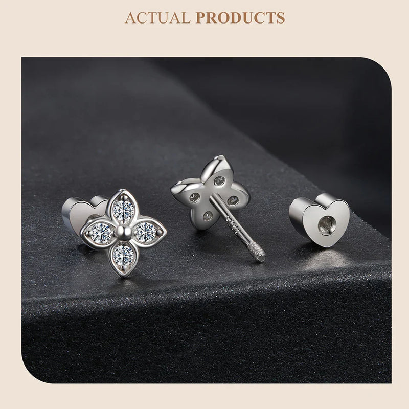 Moissanite Butterfly Clover Stud Earrings 925 Silver Diamond Cut Wedding Gift