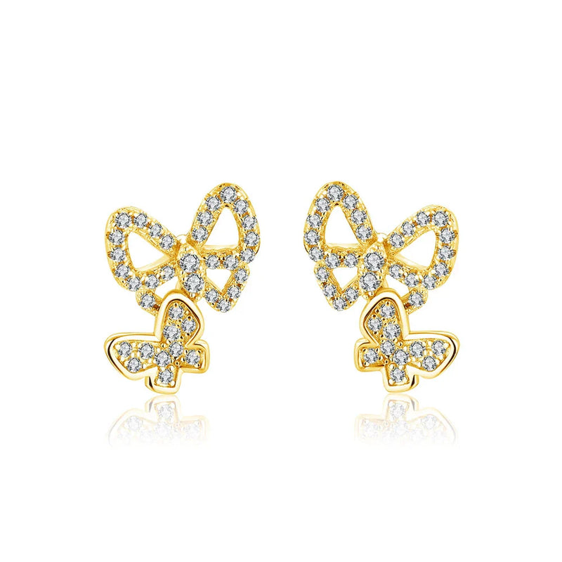 Moissanite Butterfly Stud Earrings 925 Sterling Silver Sparkle Wedding Jewelry