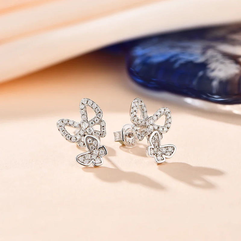 Moissanite Butterfly Stud Earrings 925 Sterling Silver Sparkle Wedding Jewelry