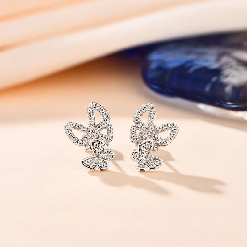 Moissanite Butterfly Stud Earrings 925 Sterling Silver Sparkle Wedding Jewelry
