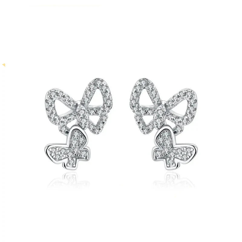 Moissanite Butterfly Stud Earrings 925 Sterling Silver Sparkle Wedding Jewelry