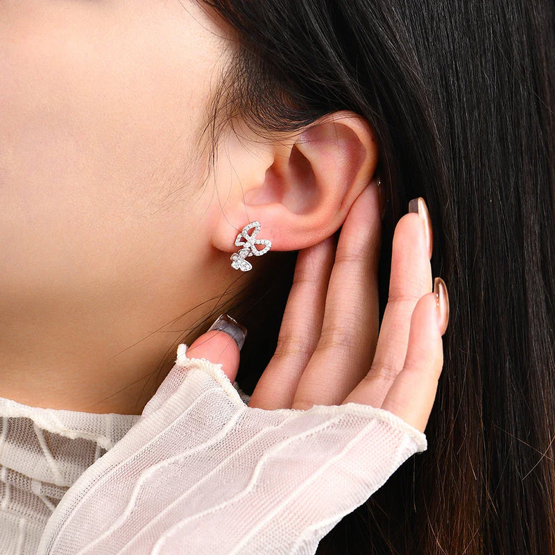 Moissanite Butterfly Stud Earrings 925 Sterling Silver Sparkle Wedding Jewelry