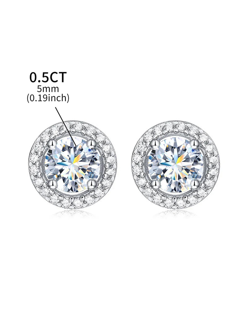 Moissanite Diamond Stud Earrings 925 Sterling Silver Round Halo Wedding Jewelry