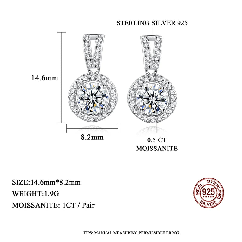 Moissanite Drop Earrings 925 Sterling Silver 1 Ct GRA Bridal Wedding Engagement