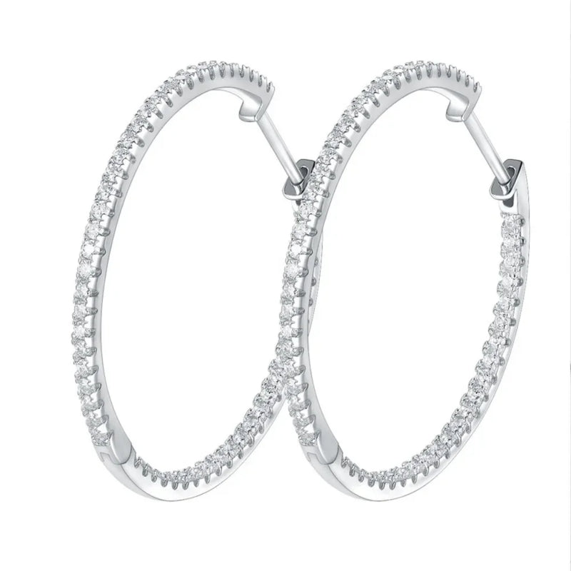 Moissanite Hoop Earrings 30/50mm Sterling Silver 925 Bridal Wedding Hoops