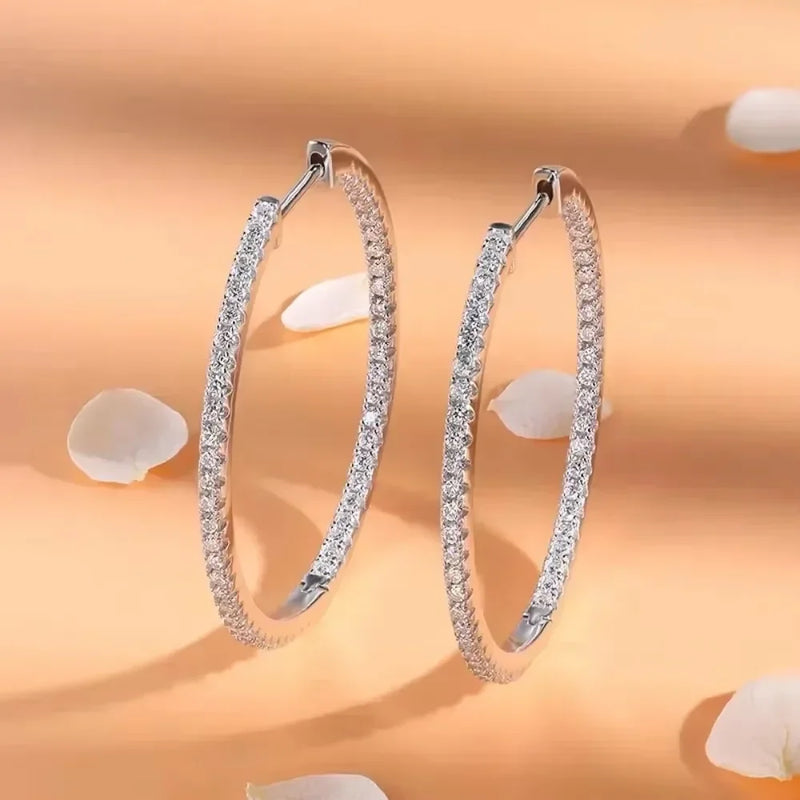 Moissanite Hoop Earrings 30/50mm Sterling Silver 925 Bridal Wedding Hoops
