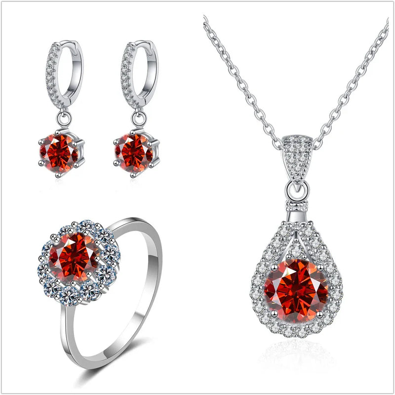 Moissanite Jewelry Set 925 Sterling Silver Ring Earring Pendant Necklace Bridal