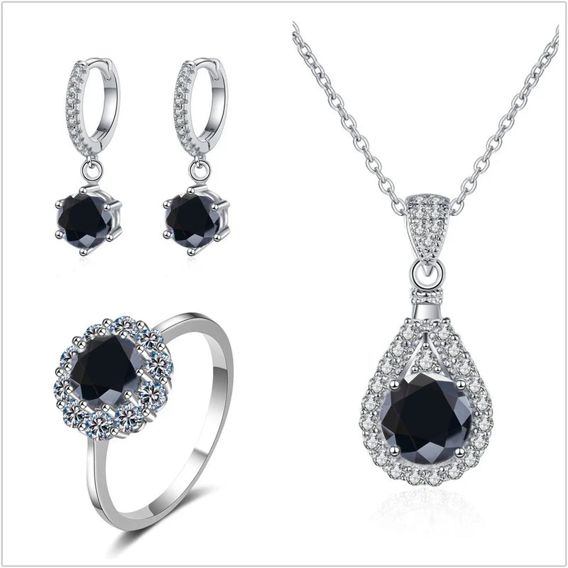 Moissanite Jewelry Set 925 Sterling Silver Ring Earring Pendant Necklace Bridal