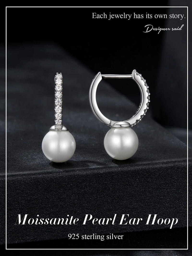 Moissanite Pearl Drop Earrings 925 Sterling Silver Shell Hoop Wedding Gift