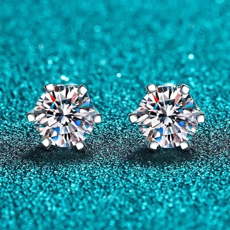 Moissanite Screw Stud Earrings D Color 6-Prong 925 Sterling Silver Wedding