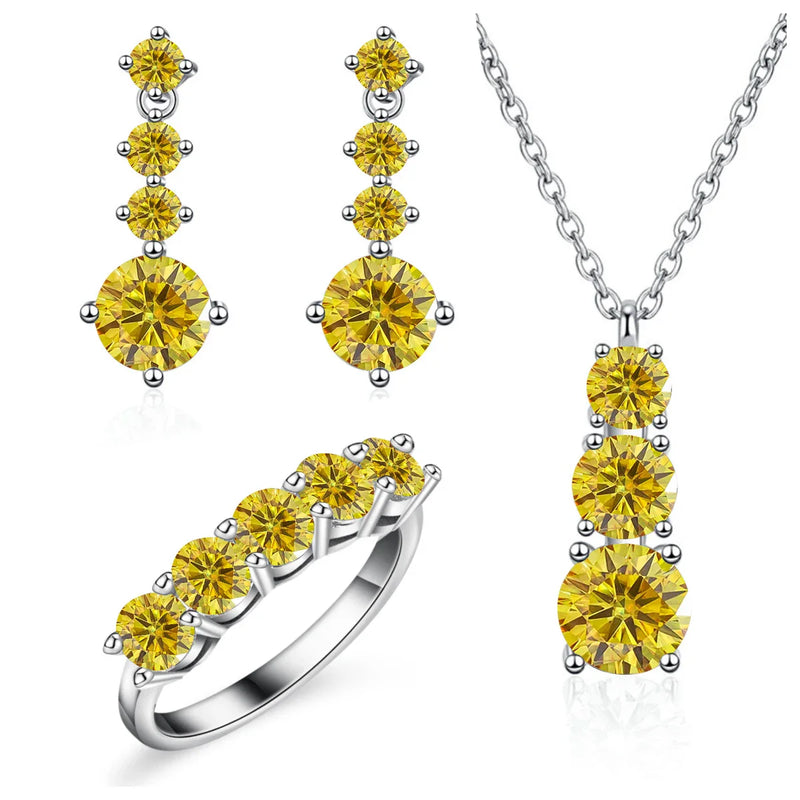 Moissanite 925 Sterling Silver Jewelry Set - Ring Earring Pendant Gift