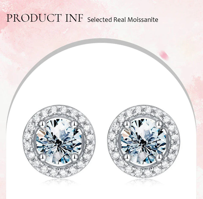 Moissanite Stud Earrings 925 Sterling Silver Round Halo Bridal Wedding Jewelry