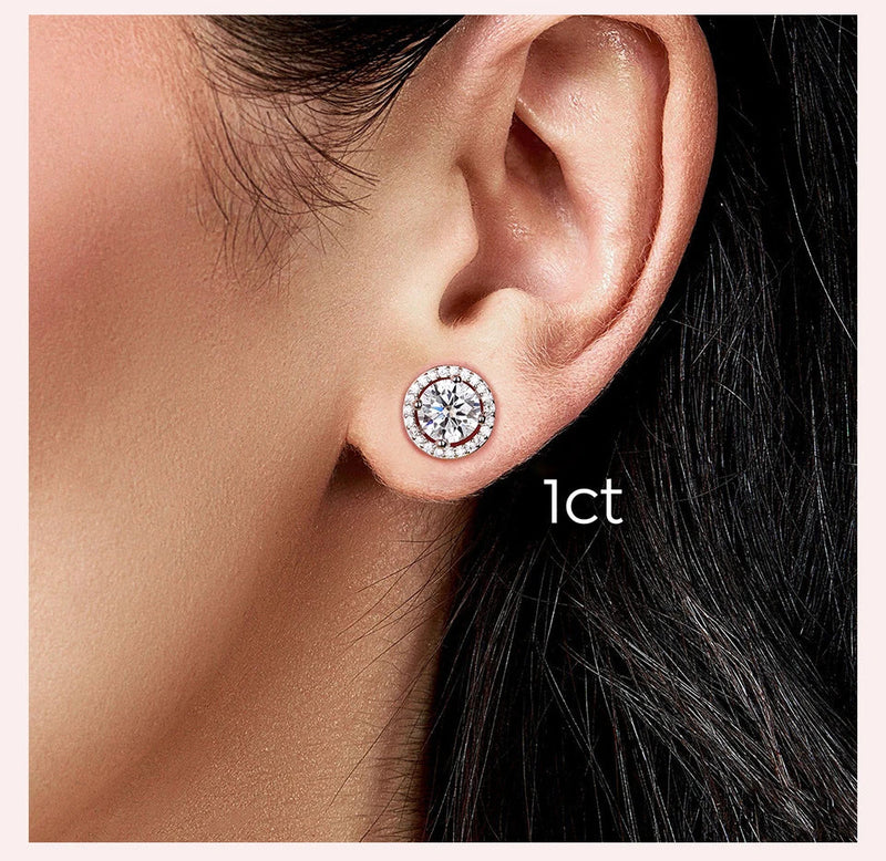 Moissanite Stud Earrings 925 Sterling Silver Round Halo Bridal Wedding Jewelry