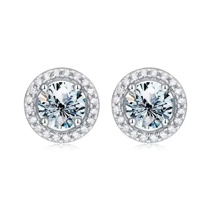 Moissanite Stud Earrings 925 Sterling Silver Round Halo Bridal Wedding Jewelry