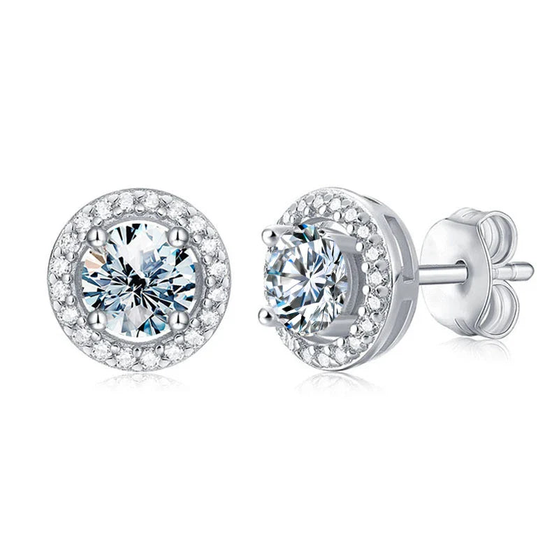Moissanite Stud Earrings 925 Sterling Silver Round Halo Bridal Wedding Jewelry