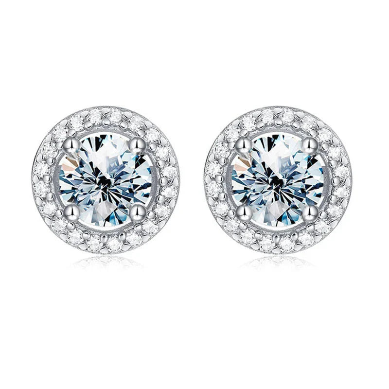 Moissanite Stud Earrings 925 Sterling Silver Round Halo Bridal Wedding Jewelry