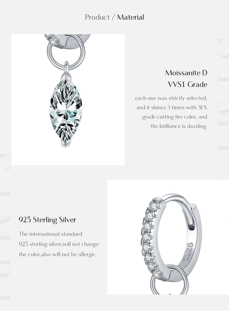 Moissanite 925 Sterling Silver Geometric Hoop Earrings For Women Fine Jewelry