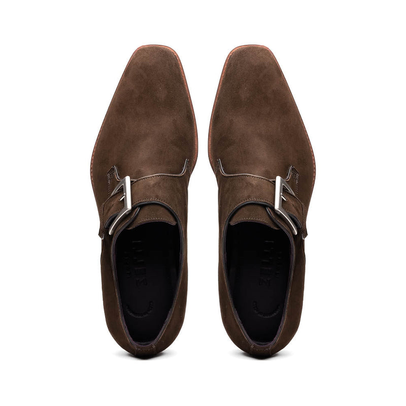 56-110-DBR Hebilla Monk Strap Italian Suede Calfskin Dark Brown