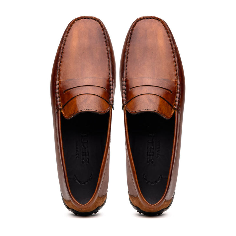35-115-CGN MONZA Hand Burnished Italian Calfskin Driving Loafers Cognac
