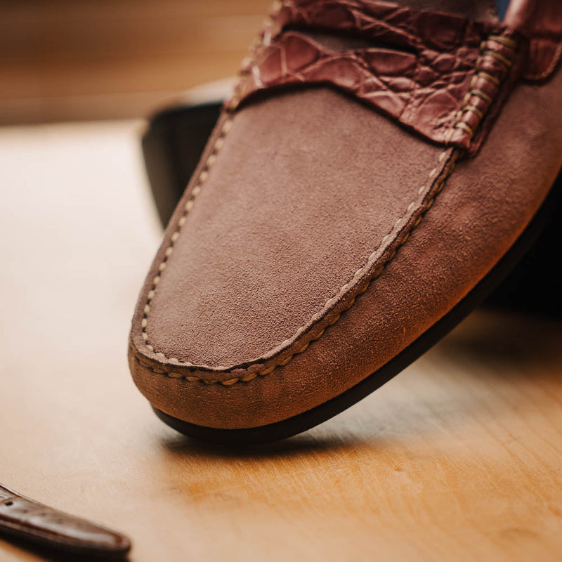 31-160-CDY MONZA Sueded Calfskin with Crocodile Driver Candy