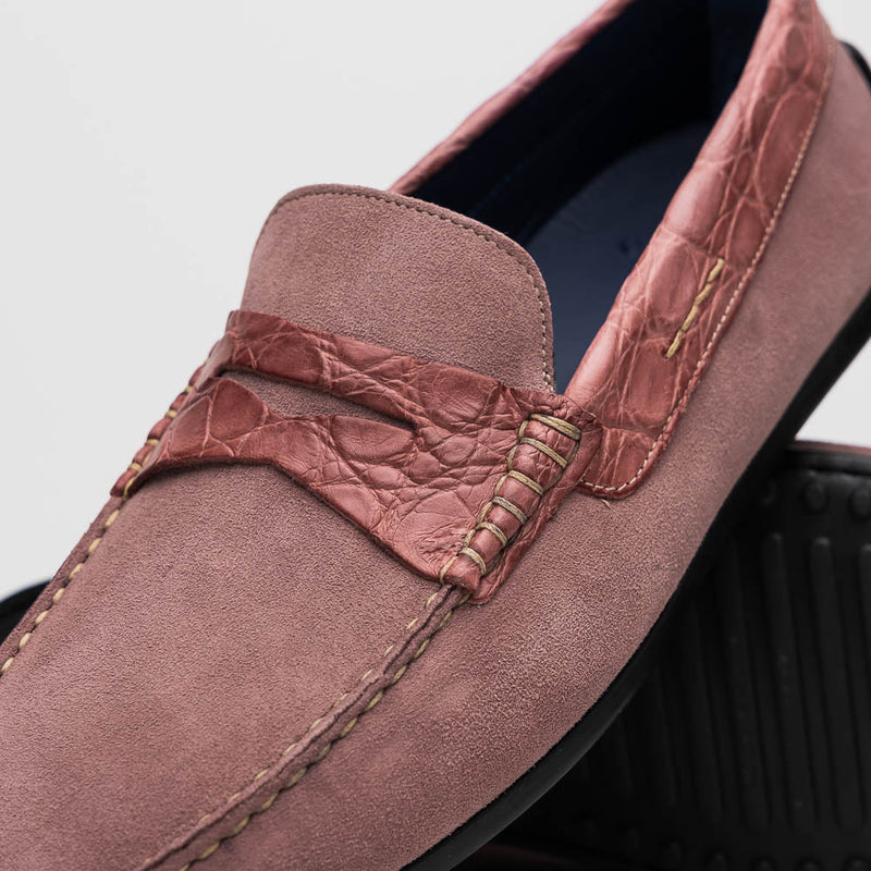 31-160-CDY MONZA Sueded Calfskin with Crocodile Driver Candy