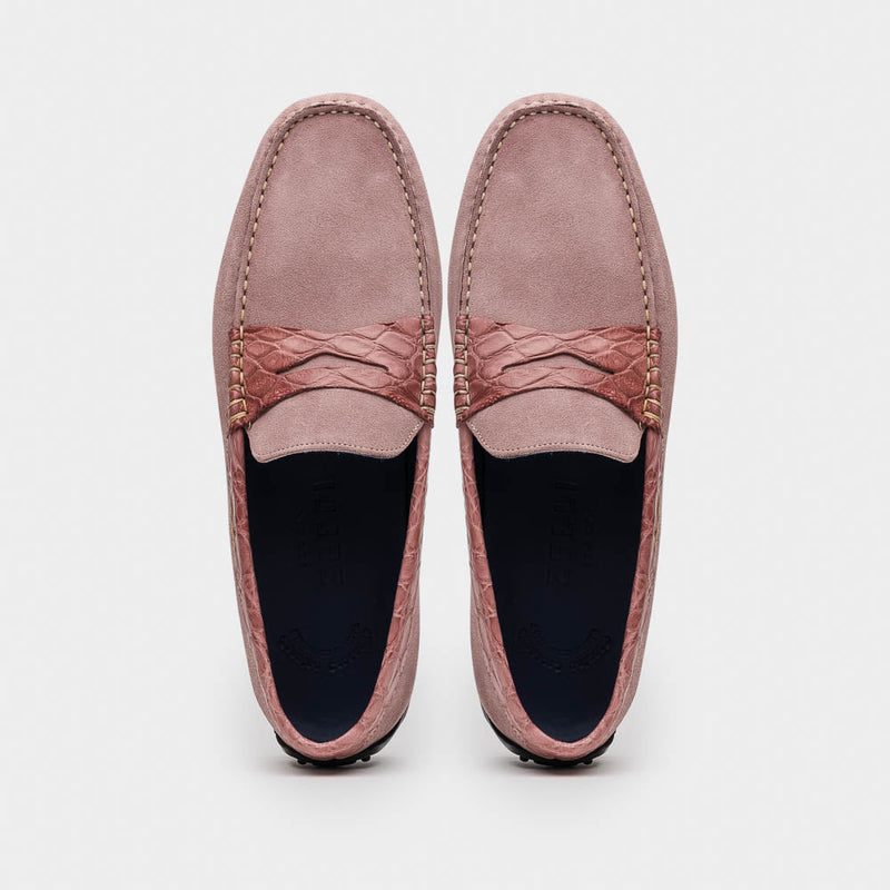 31-160-CDY MONZA Sueded Calfskin with Crocodile Driver Candy