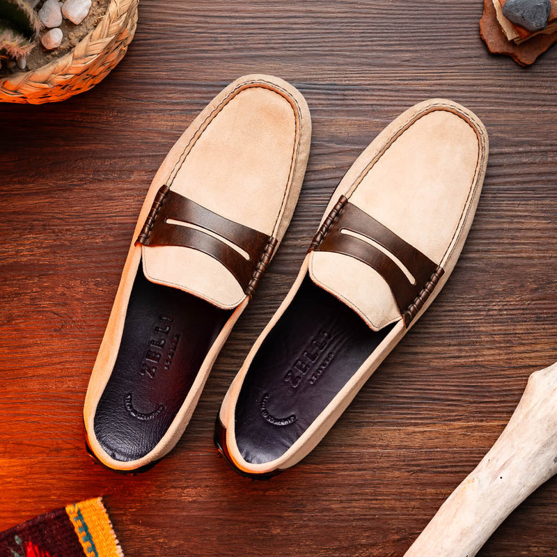 36-300-BON MONZA Sueded Italian Calfskin Driver Bone / Chestnut