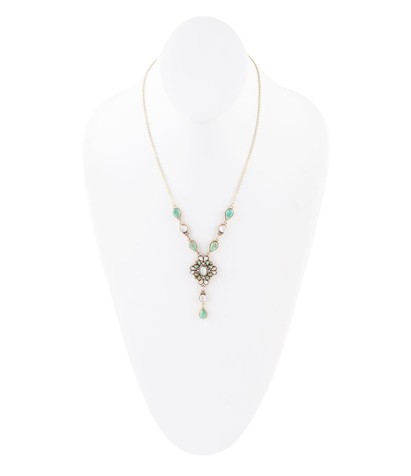 White Mother of Pearl and Blue Turquoise Golden Barcelona Y-Necklace