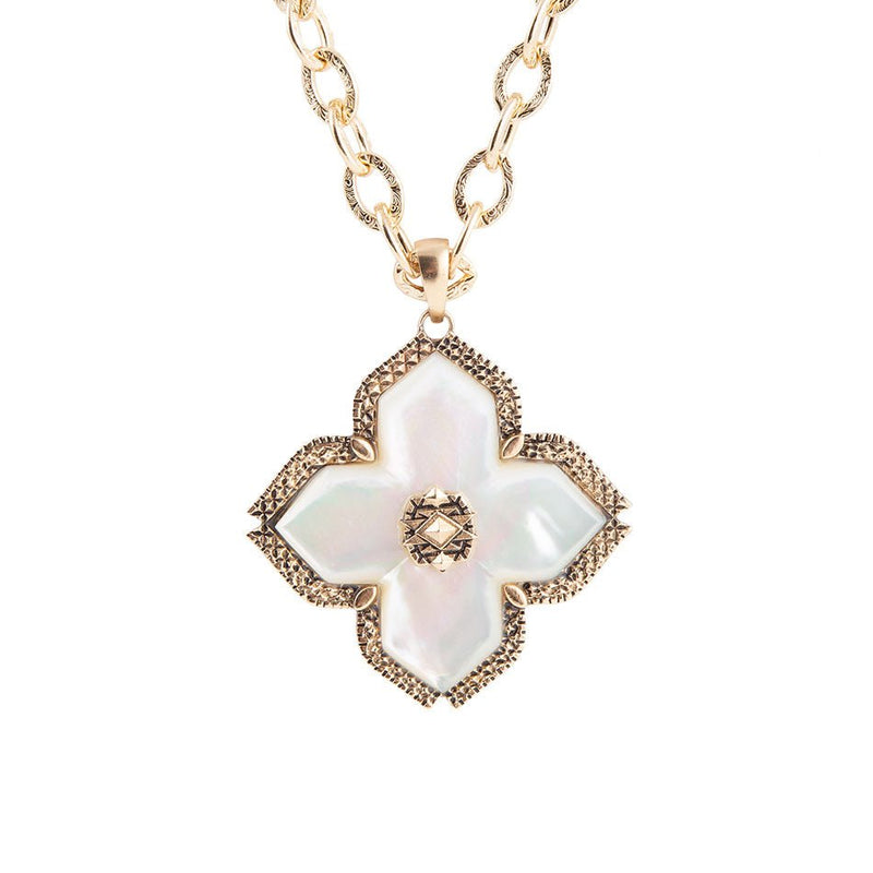 Maltese Cross White Mother of Pearl Golden Chain Pendant Necklace