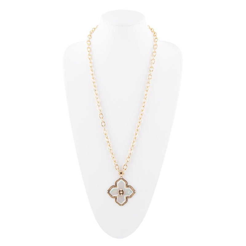 Maltese Cross White Mother of Pearl Golden Chain Pendant Necklace