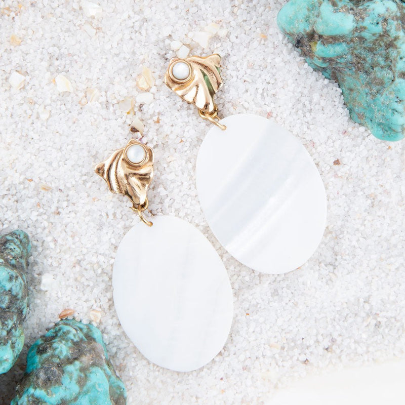 Mother of Pearl Slab Drop Earrings