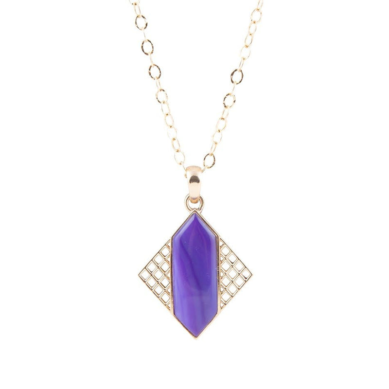 Motif Purple Agate and Golden Bronze Pendant Necklace