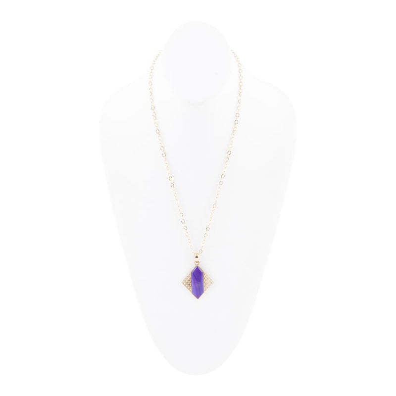 Motif Purple Agate and Golden Bronze Pendant Necklace