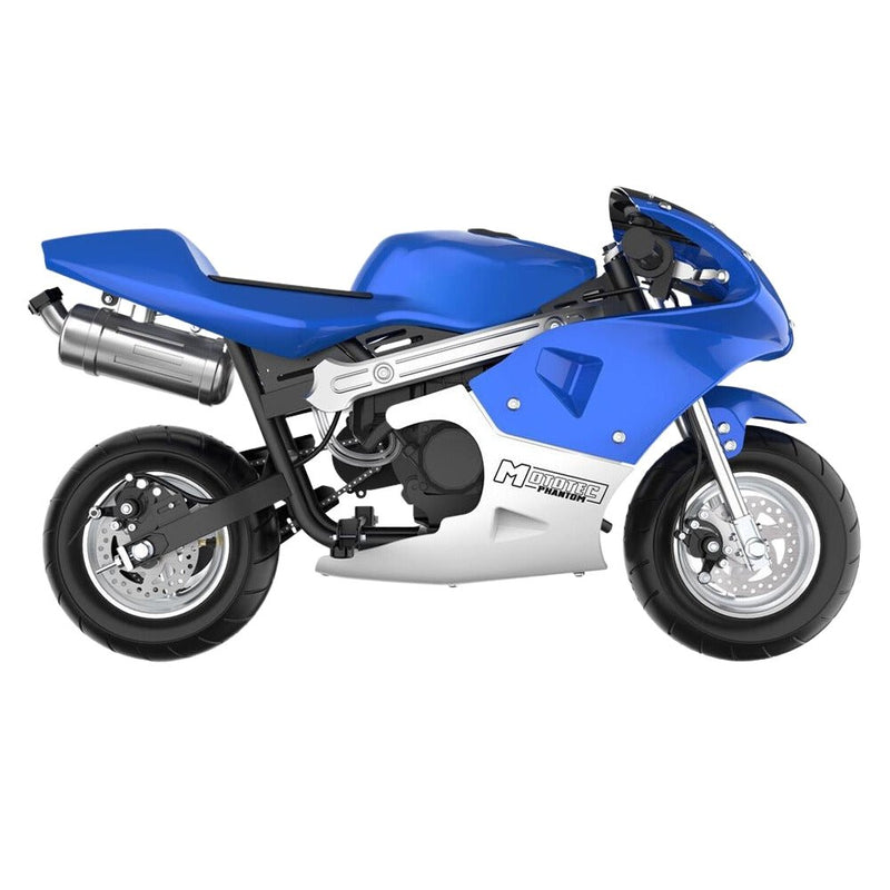 MotoTec Phantom 49CC Two-Stroke Gas Pocket Bike, Blue (96421375)