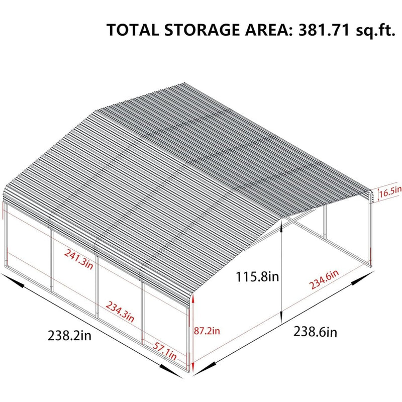 [20X20FT] Alora Extra Large Premium Heavy-Duty Outdoor Metal Carport Shelter (SAK97425)