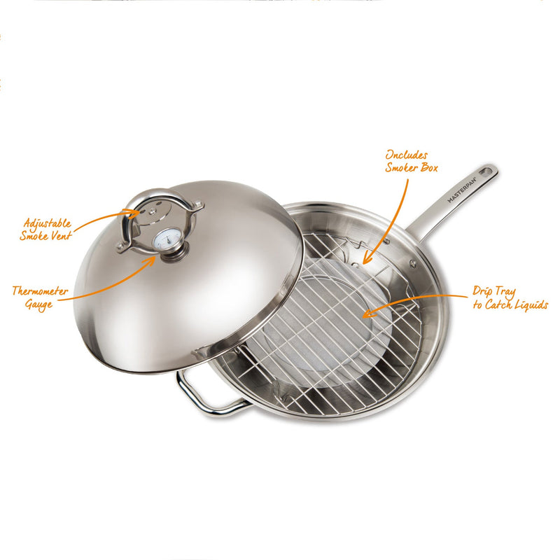 MASTERPAN 4-in-1 Multi-Use Smoker Wok With Stainless Steel Lid, 13" (33cm)
