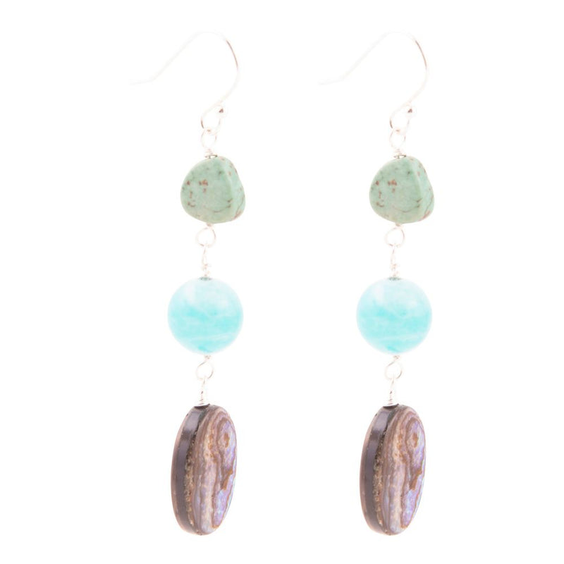 Multicolor Abalone and Blue Magnesite Sterling Silver Drop Earrings