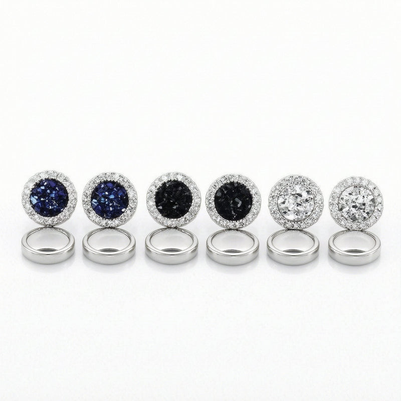 Multicolor Crystal Cluster Magnetic Round Halo Stud Earrings for Men Women, 6mm Round Crystal Inlaid Magnetic Earrings Non-Piercing Clip On Stud Earring