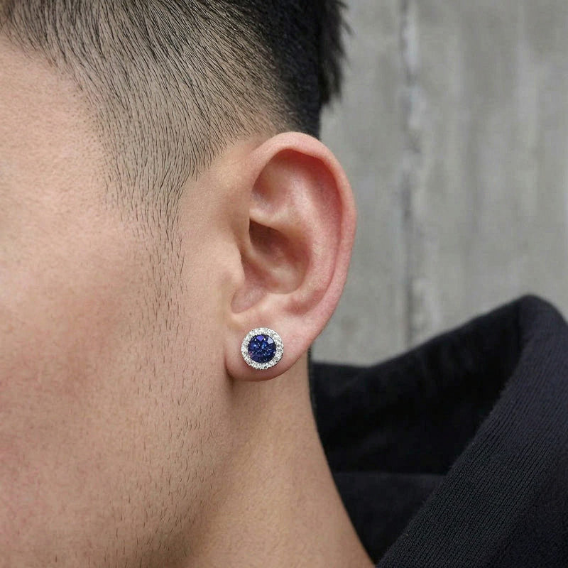 Multicolor Crystal Cluster Magnetic Round Halo Stud Earrings for Men Women, 6mm Round Crystal Inlaid Magnetic Earrings Non-Piercing Clip On Stud Earring