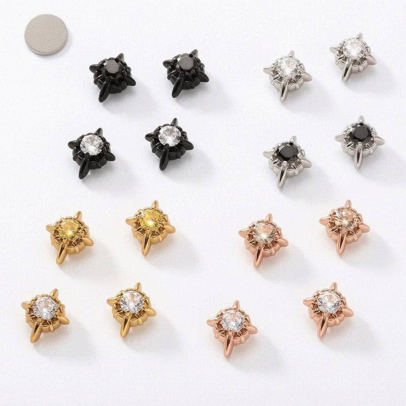 Multicolor Stainless Steel Magnetic 4-Pointed Star CZ Stud Earrings for Men Women, Round Cubic Zirconia Inlaid Magnetic Earrings Non-Piercing Clip On Stud Earring