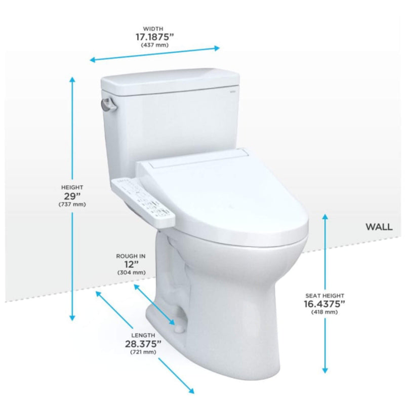 [MW7763074CEG#01] TOTO Drake 1.28 GPF Two Piece Elongated With Left Hand Lever And Washlet C2 Bidet Seat (SAK87823)
