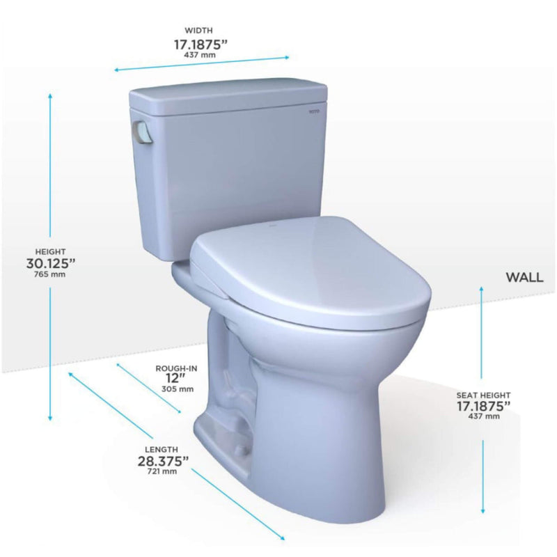[MW7764736CEFG#01] TOTO Drake 1.28 GPF Elongated Chair Height Toilet W/ Washlet S7A Auto Heated Bidet Seat & EWater+ Technlogy (SAK95423)