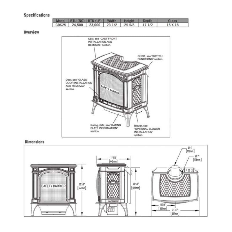 Napoleon Bayfield 25" Direct Vent Electronic Ignition Natural Gas Cast Iron Stove, 23" [GDS25NA-1] (SAK95498)