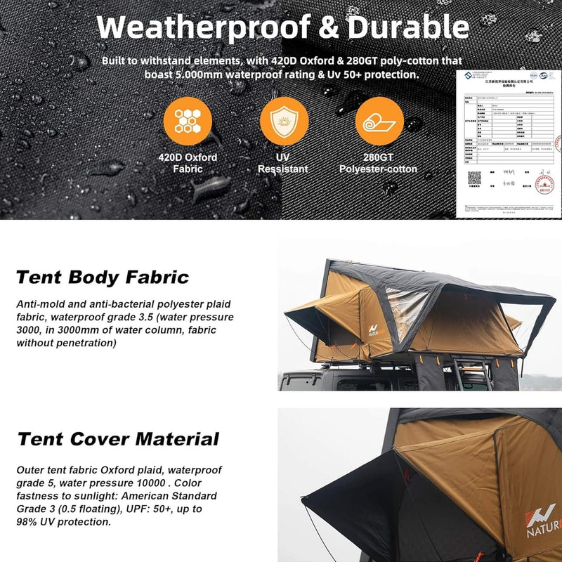 Naturnest Sirius 3 Premium 2XL 3-Person Clamshell Roof Top Tent (SAK62917)