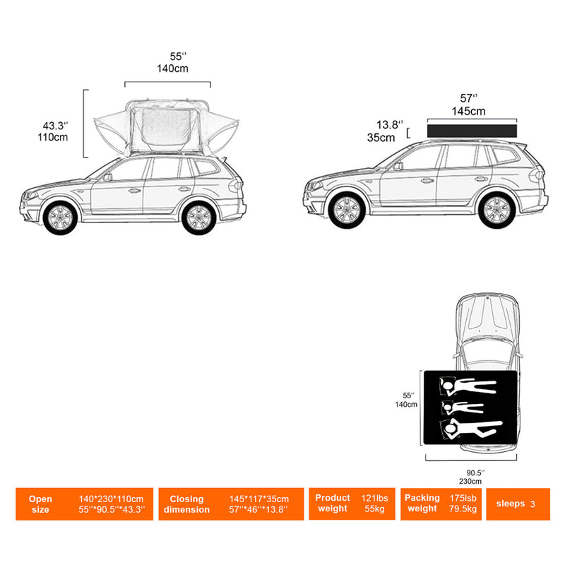 Naturnest Andromeda Khaki Soft Shell Rooftop Tent With Large Panoramic Skylight & YKK Doors (SAK72384)