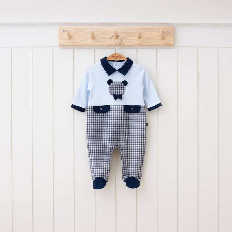 Navy Check Bear Romper