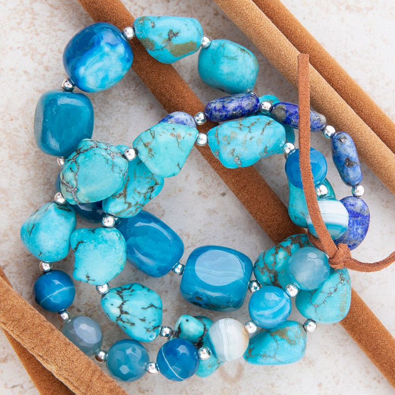 New Haven Blue Turquoise Sterling Silver Bracelet Set